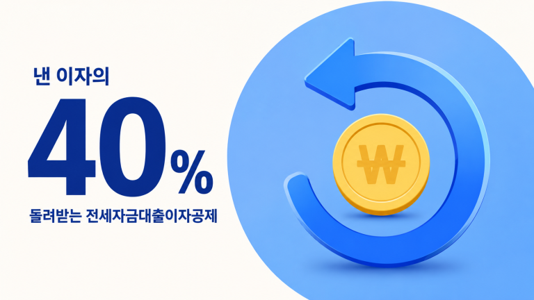 전세자금대출이자공제 혜택으로 낸 이자의 40%를 돌려받는다는 의미를 순환 화살표와 동전으로 표현한 대표 이미지