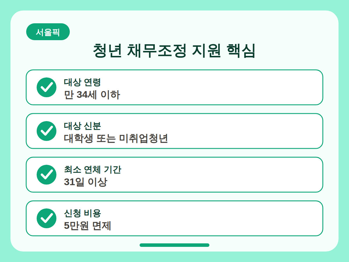 청년 채무조정 지원, 대학생·미취업청년 신용회복 핵심정리 인포그래픽