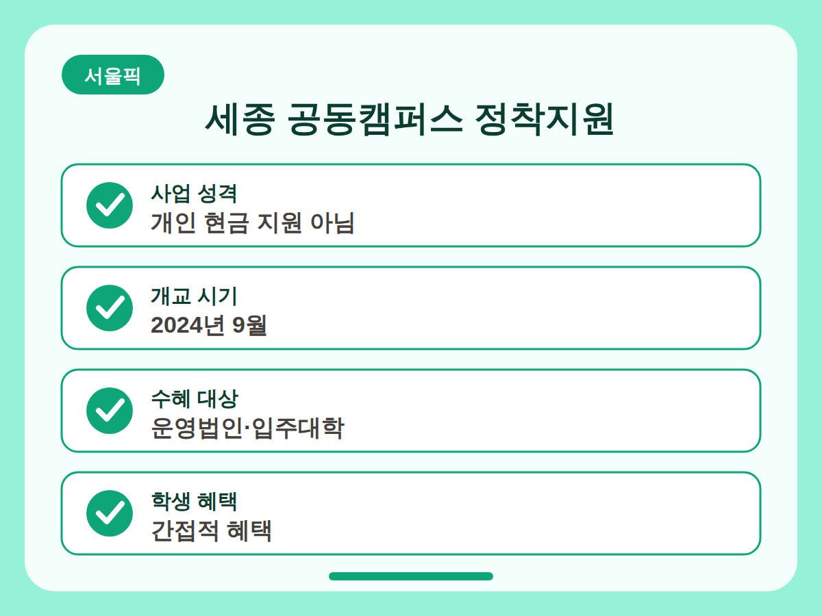 세종 공동캠퍼스 정착지원 안내 핵심정리 인포그래픽